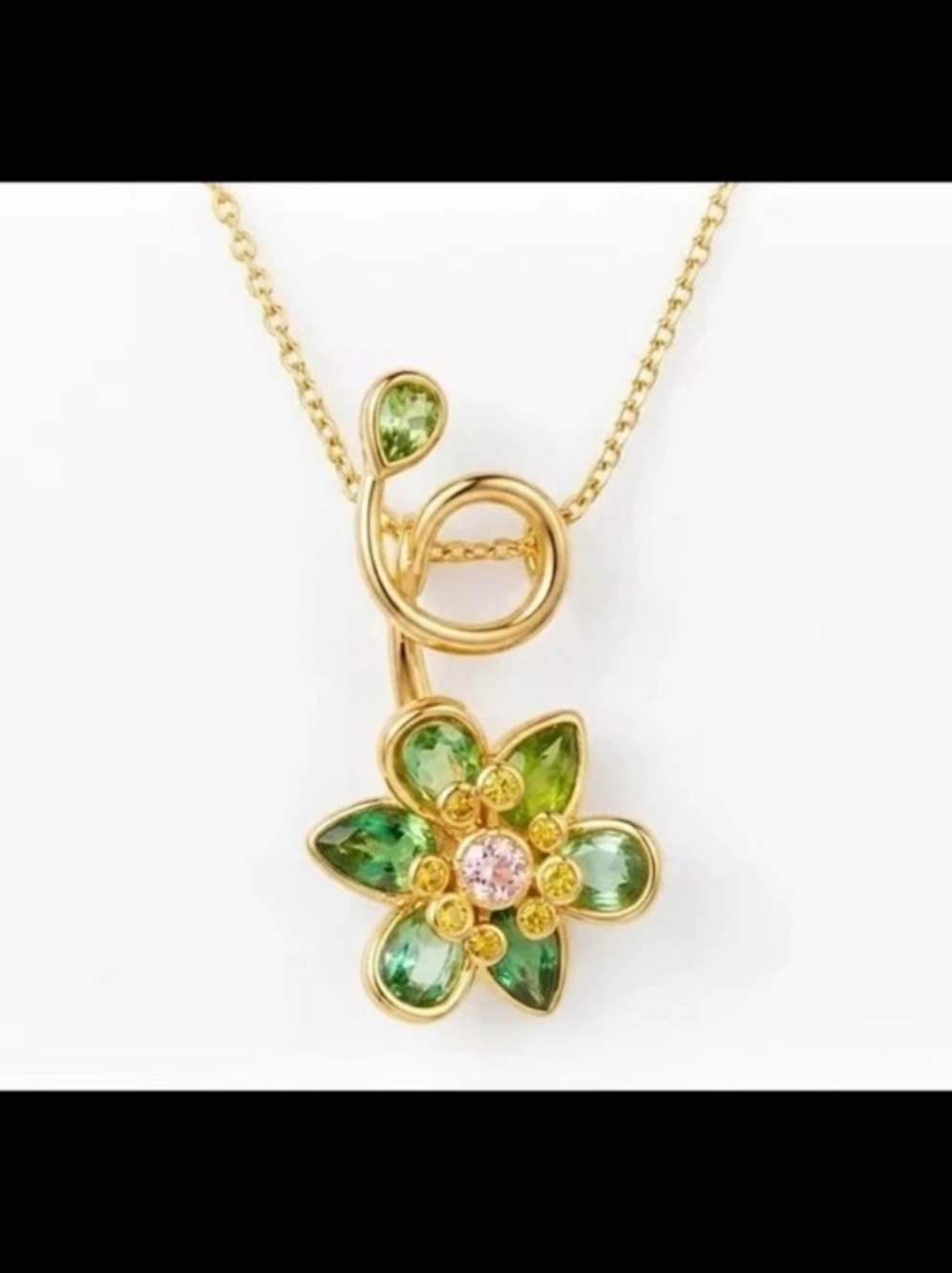 3D floral pendant 14kt gold plated necklace with Swarovski elements #536 - Picture 3 of 11